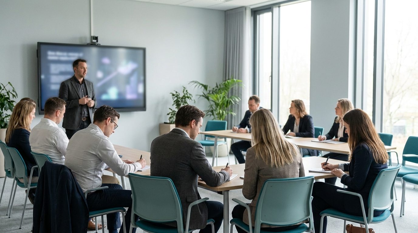 Aula di formazione con partecipanti e relatore